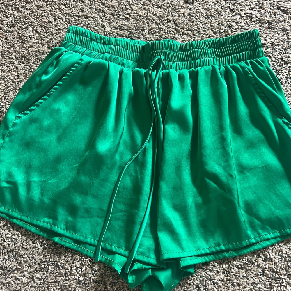 Fashion Nova Green Athletic Shorts with Elastic Waistband